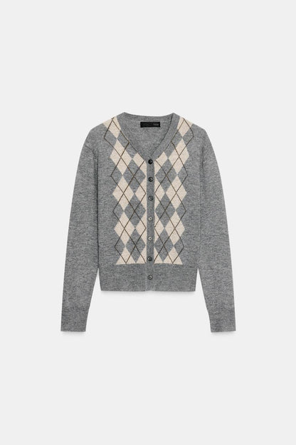 Wool Blend Argyle Cardigan