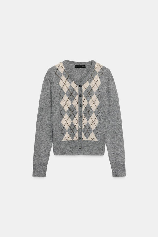 Wool Blend Argyle Cardigan