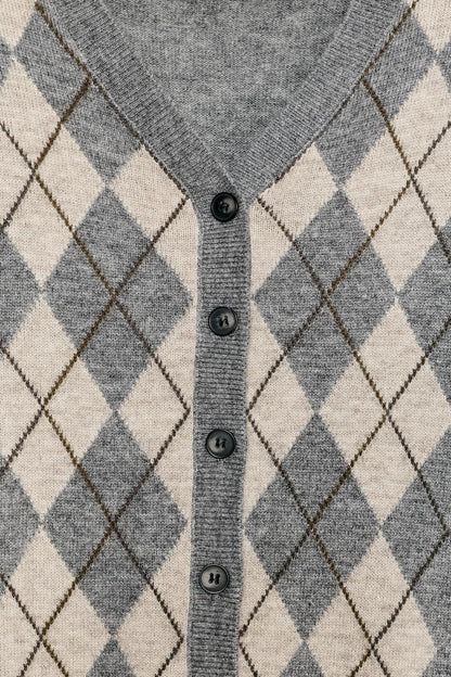 Wool Blend Argyle Cardigan