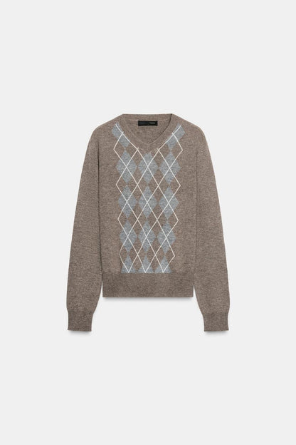 Diamond-Pattern Wool Sweater