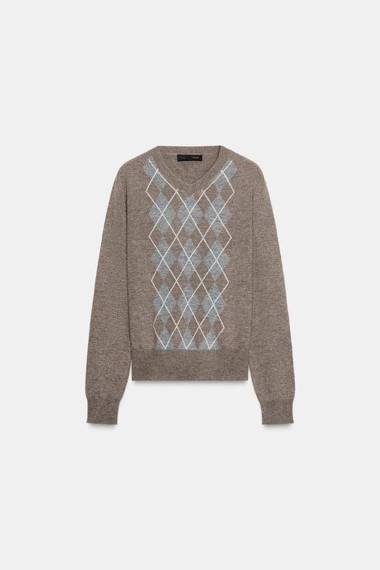 Diamond-Pattern Wool Sweater