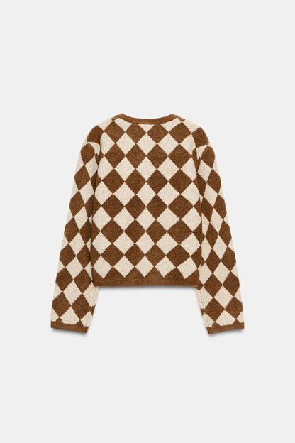 Jacquard Argyle Knit Cardigan