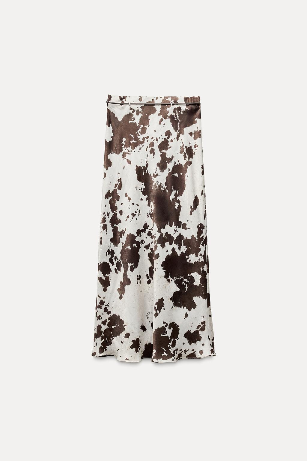 Animal print satin midi skirt