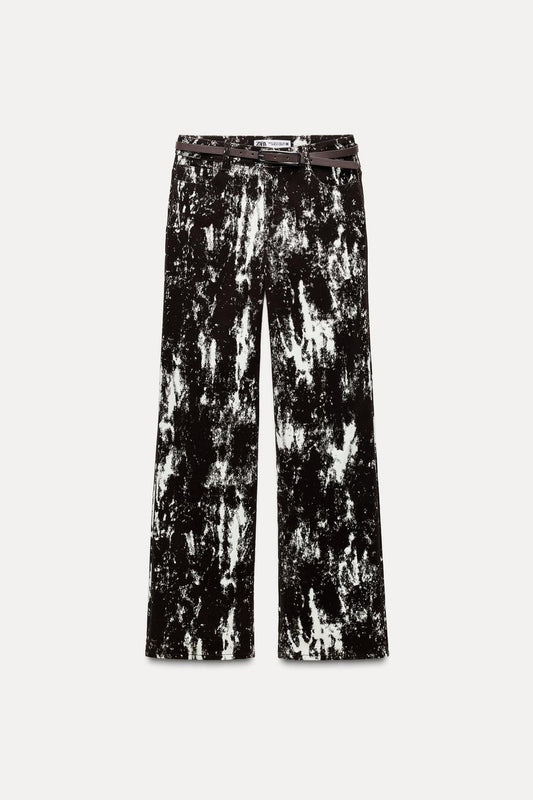 Z1975 high-waist flocked animal print belted jeans