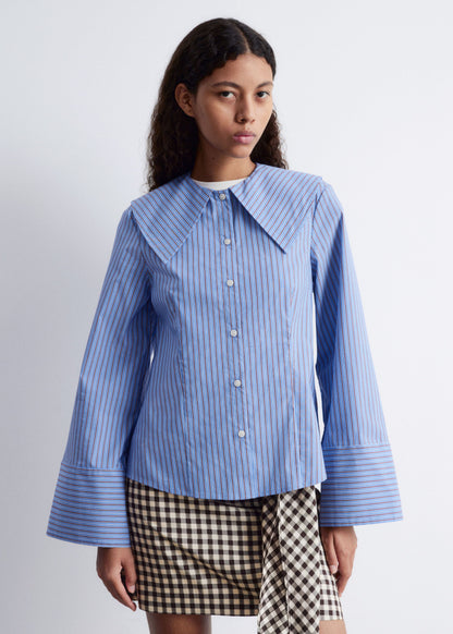 Oversized Collar Striped Shirt