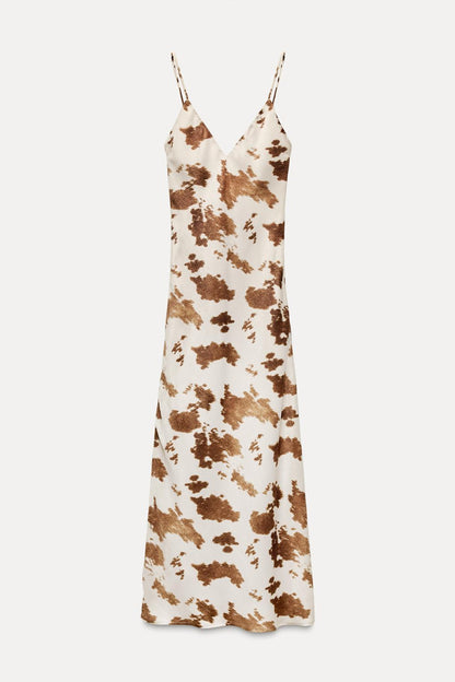 Printed satin midi dress