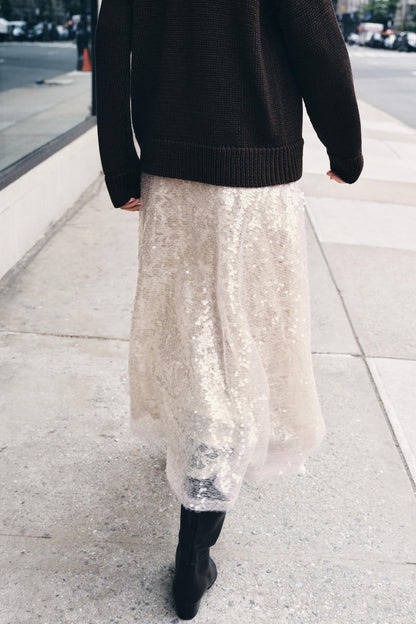 Sequinned Knit Midi Skirt