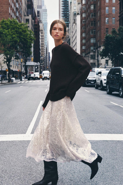 Sequinned Knit Midi Skirt