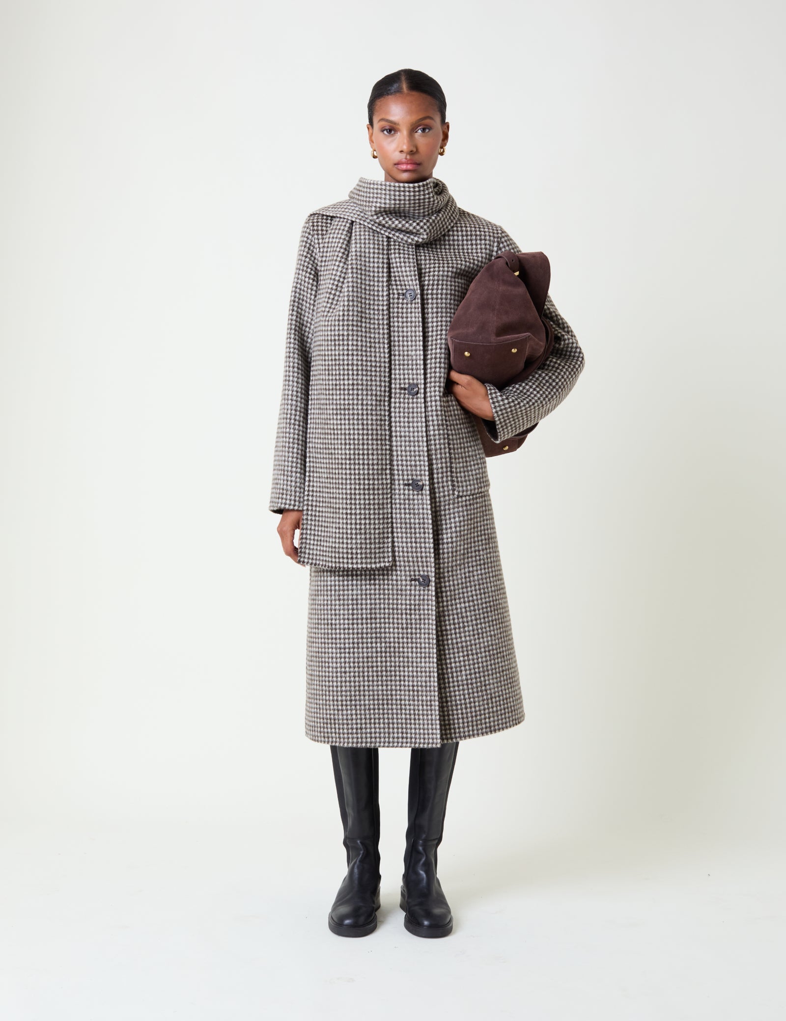 Brown Houndstooth Reversible Scarf Coat – Newin.Style