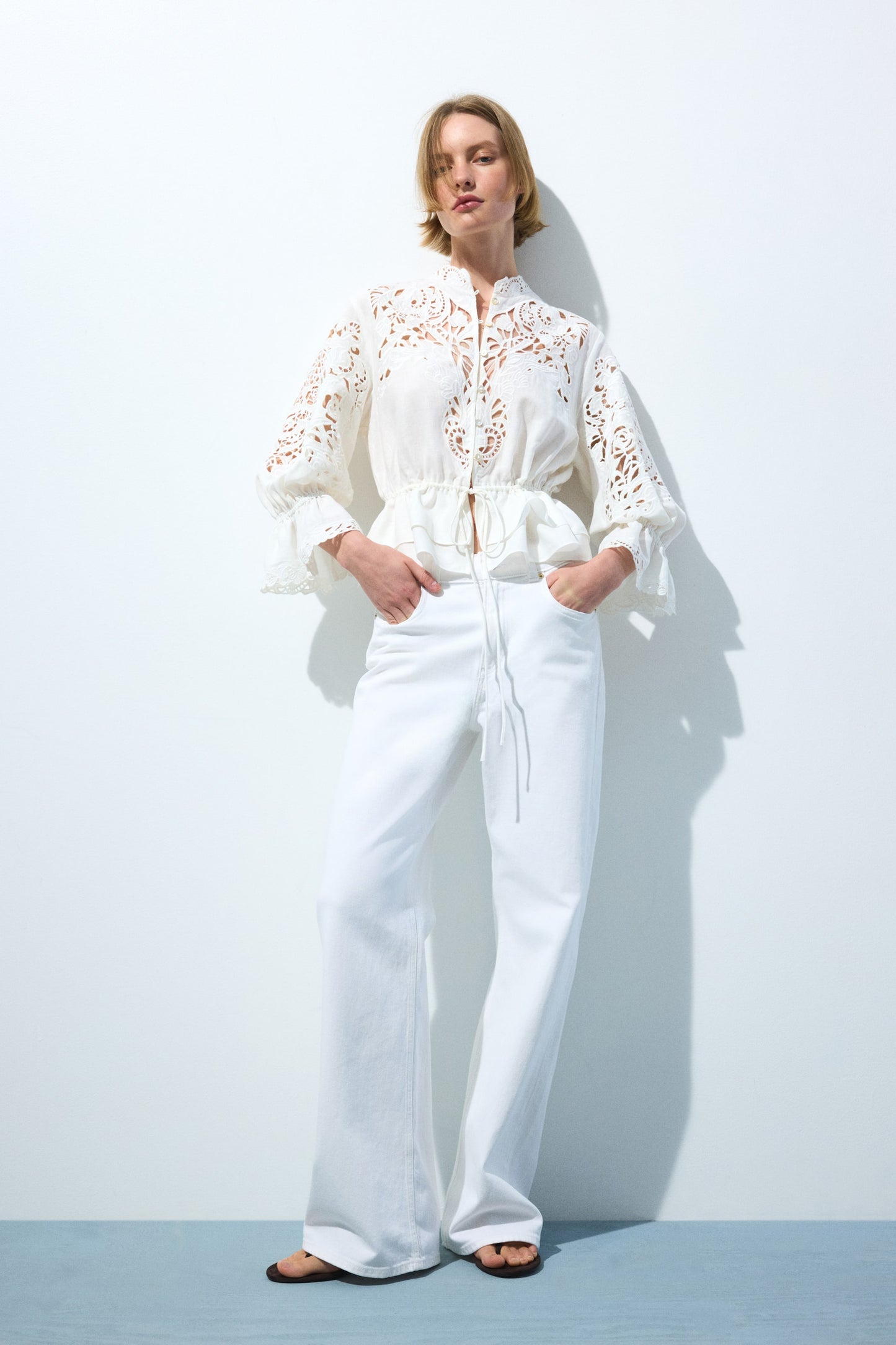 Linen-blend broderie anglaise blouse