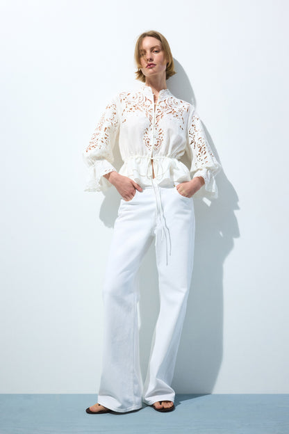 Linen-blend broderie anglaise blouse
