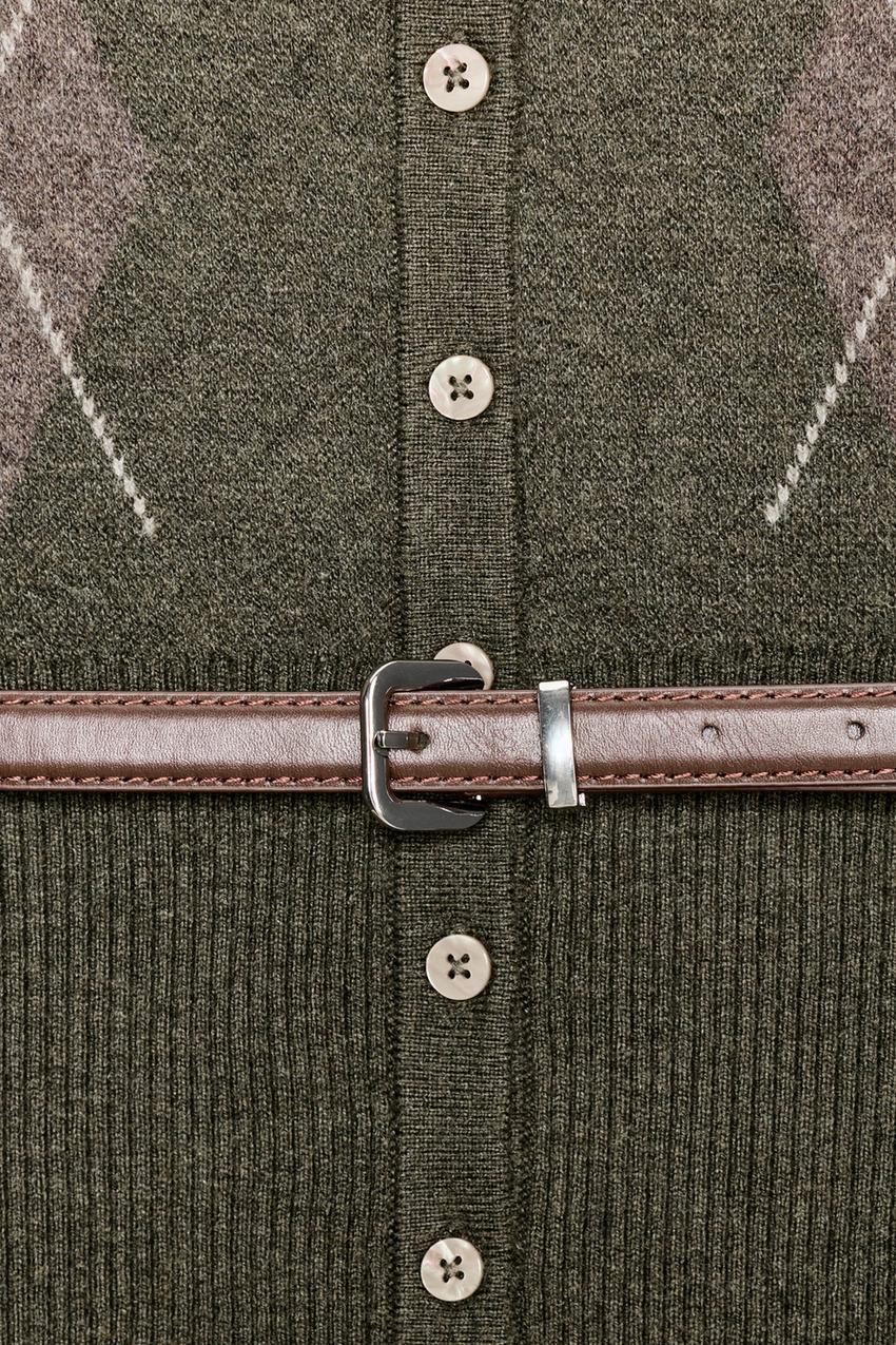 Diamond Knit Cardigan With Belt