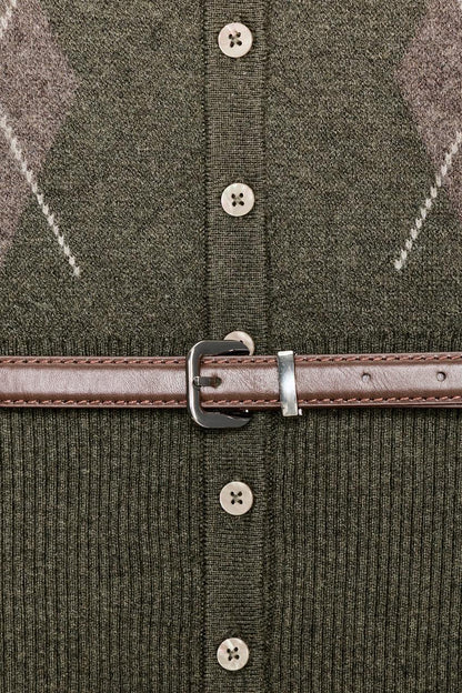Diamond Knit Cardigan With Belt