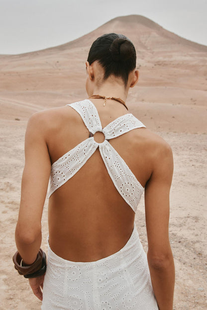White Broderie Anglaise Halterneck Dress
