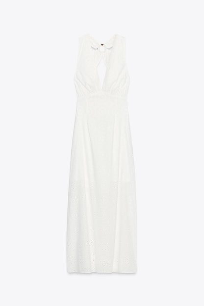 White Broderie Anglaise Halterneck Dress