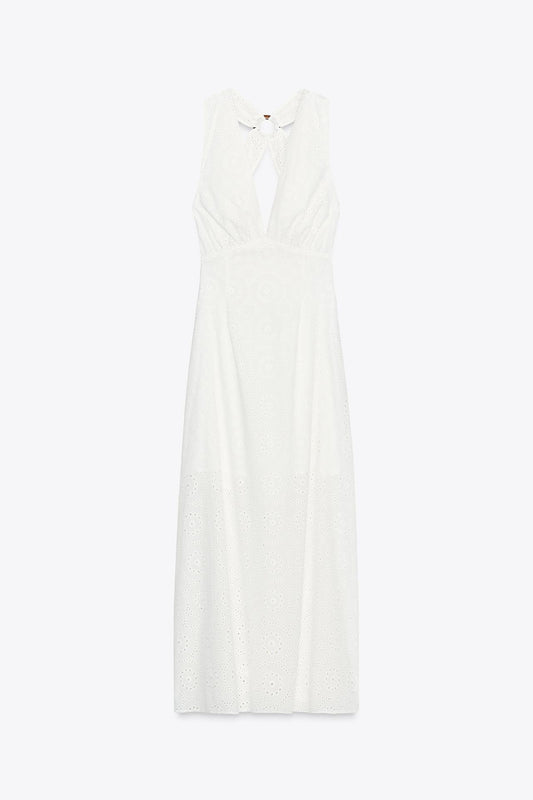 White Broderie Anglaise Halterneck Dress