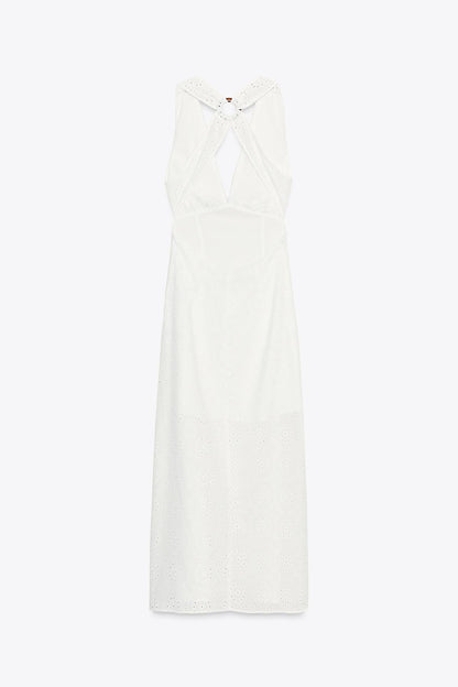 White Broderie Anglaise Halterneck Dress
