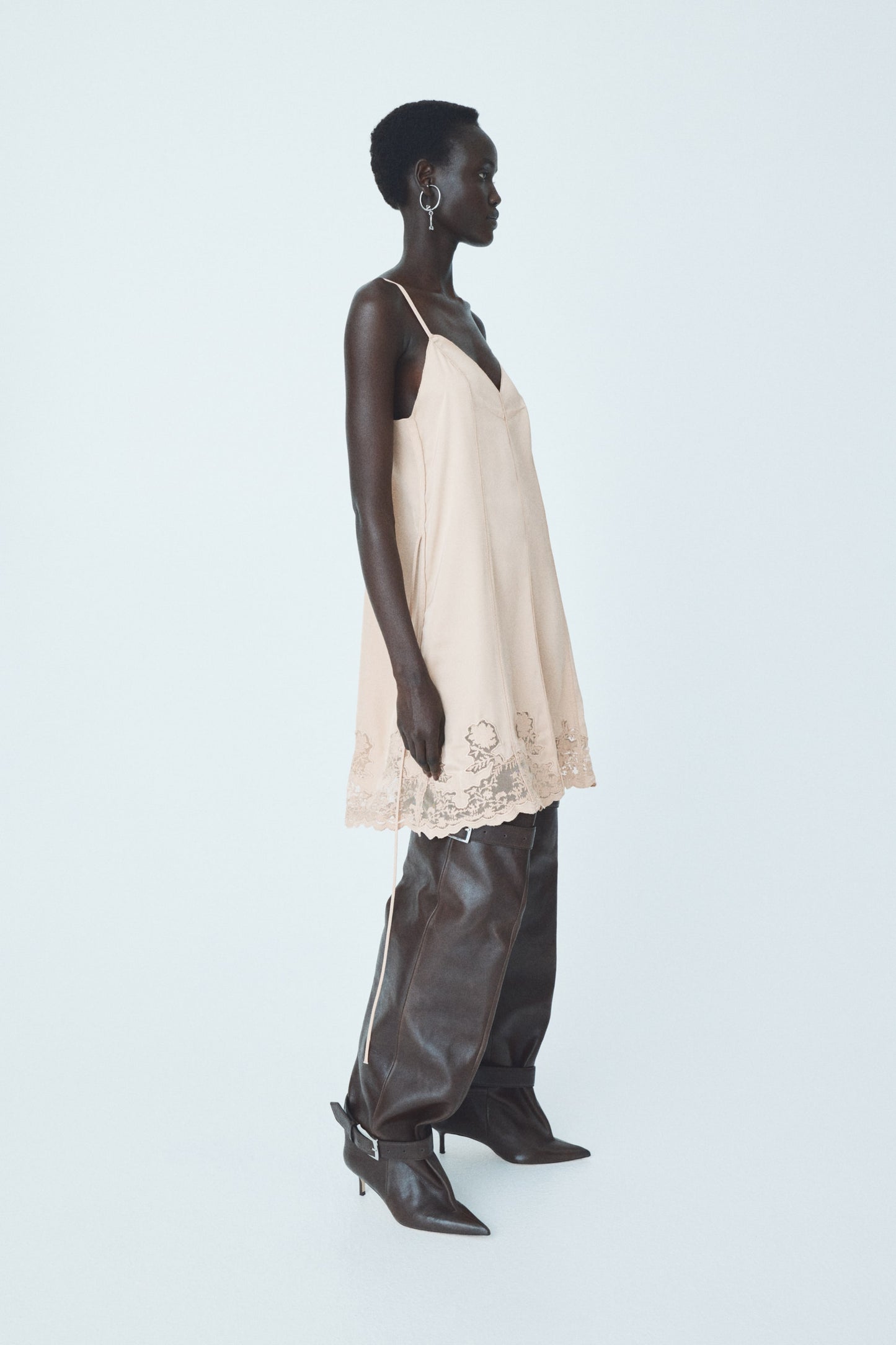 Lace-inset satin dress