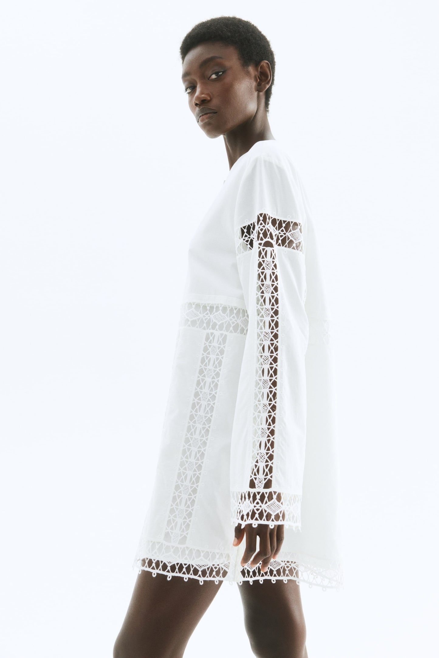 Lace-inset cotton dress