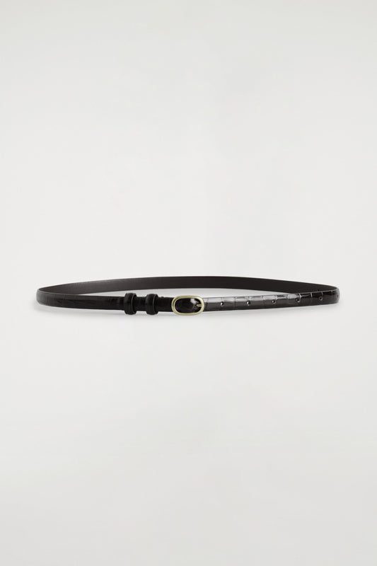 Slim Crock-Effect Leather Belt