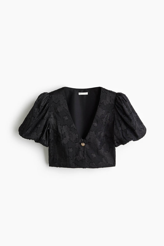 Cropped jacquard-weave blouse
