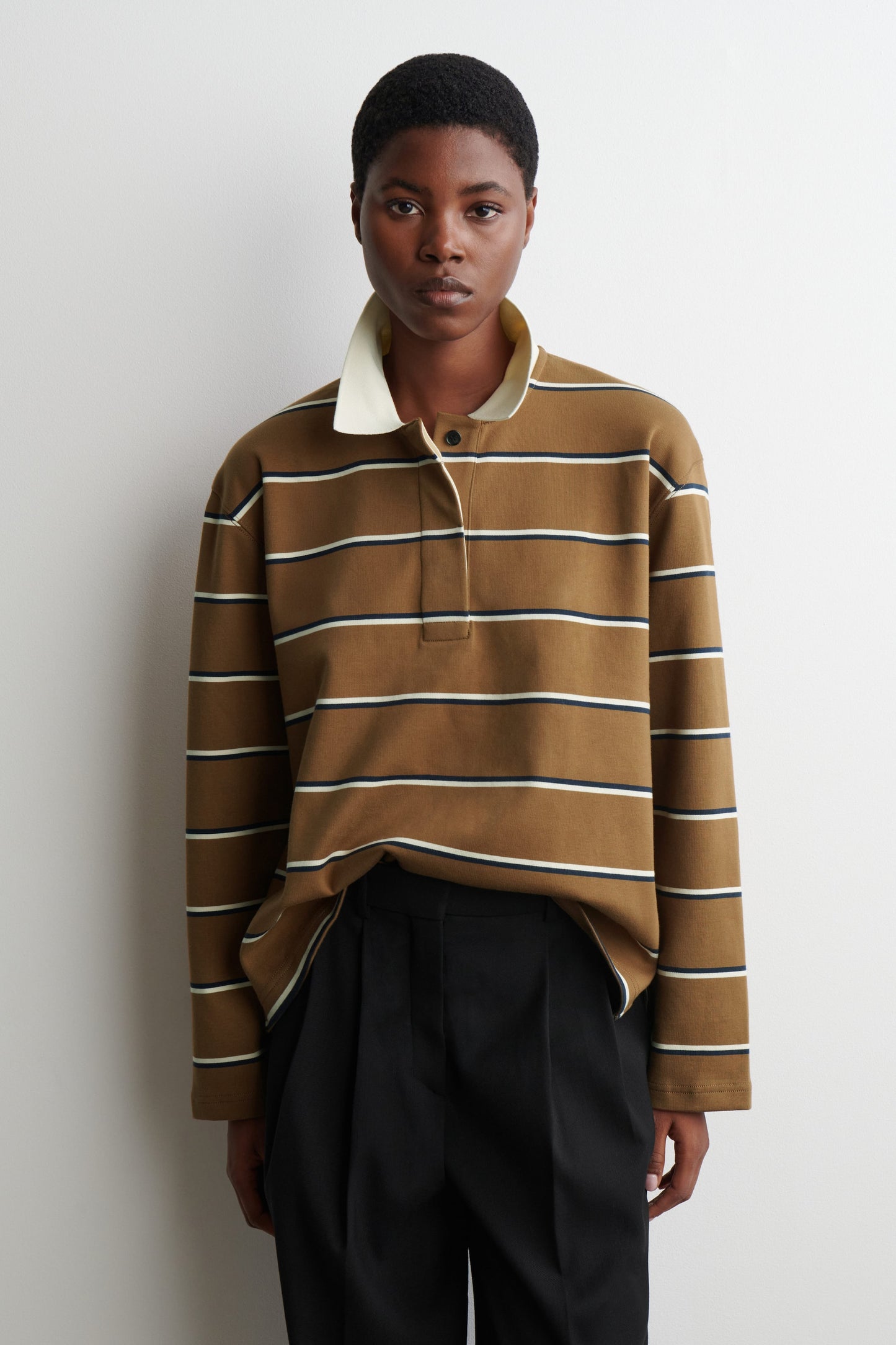 Striped Long-Sleeved Polo Shirt