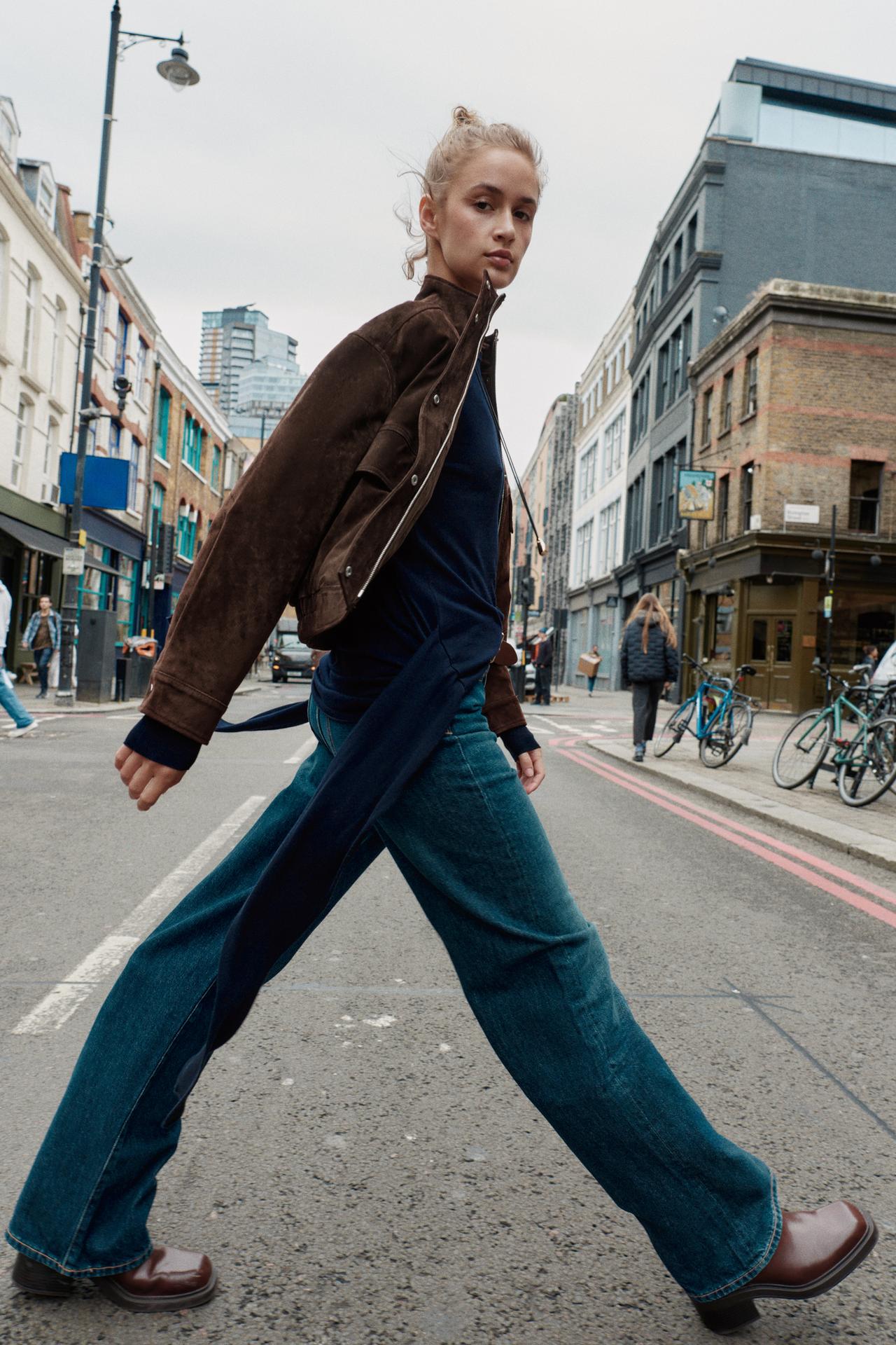 Suede Leather Bomber Jacket With Pockets