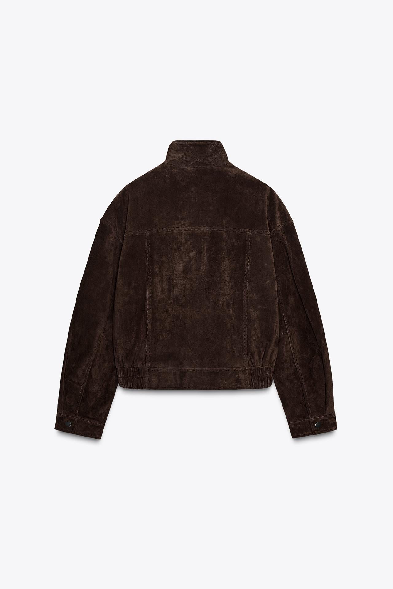 Suede Leather Bomber Jacket With Pockets