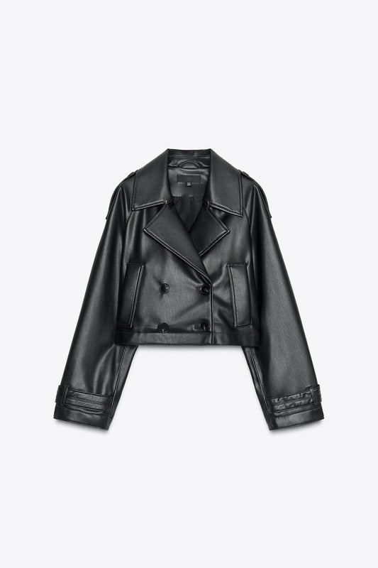 Faux Leather Short Trench Coat