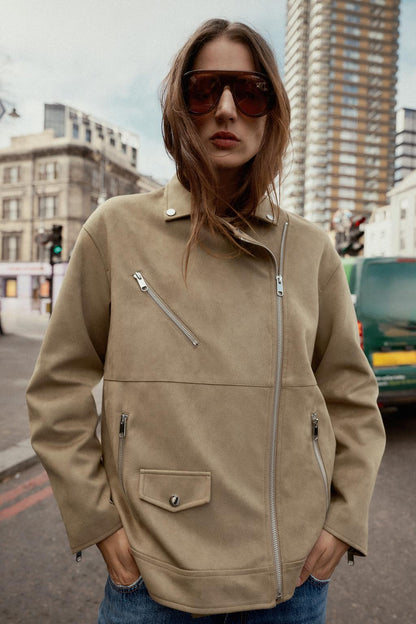 Faux Suede Biker Jacket
