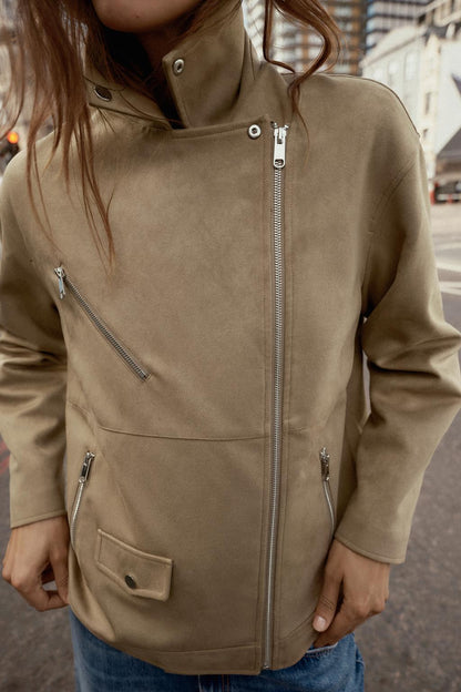 Faux Suede Biker Jacket