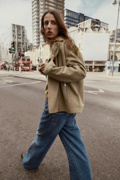 Faux Suede Biker Jacket