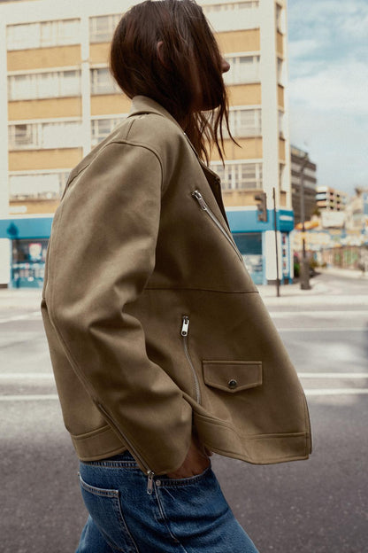 Faux Suede Biker Jacket