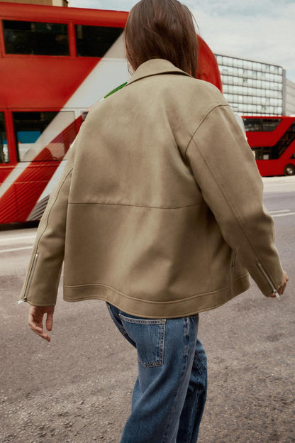 Faux Suede Biker Jacket