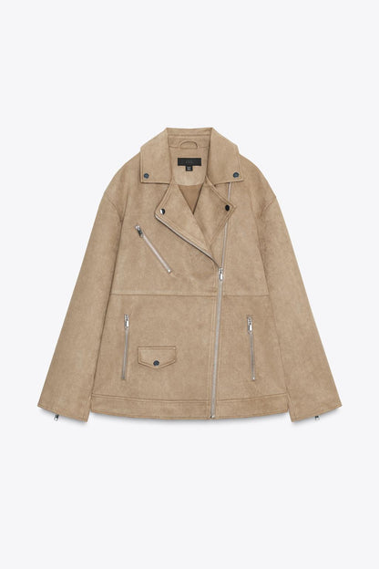 Faux Suede Biker Jacket