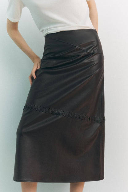 Faux leather midi skirt