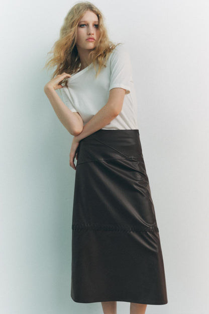 Faux leather midi skirt