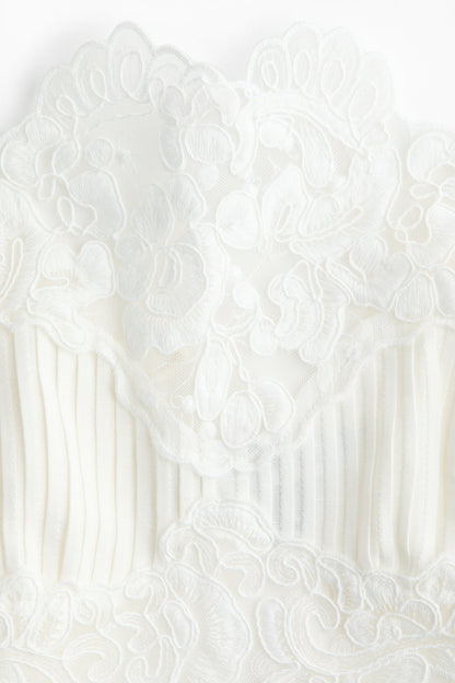 Women's White Linen-blend lace-detail top