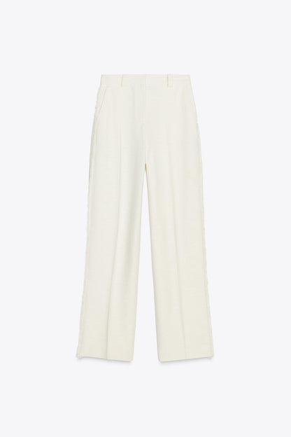 Straight-fit trousers with frayed side taping
