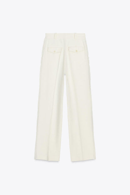 Straight-fit trousers with frayed side taping
