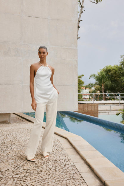 Straight-fit trousers with frayed side taping