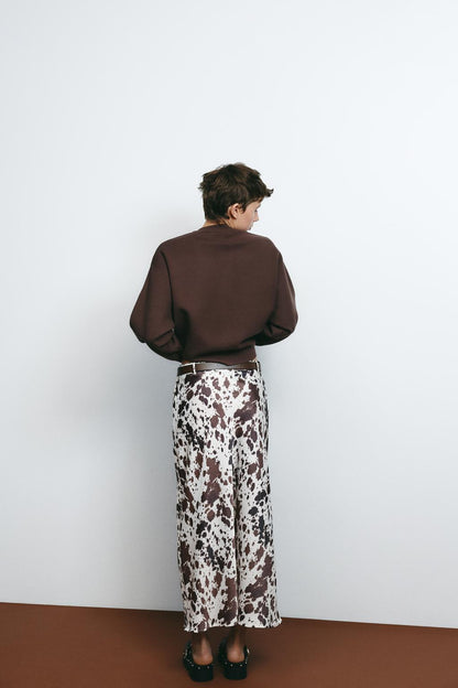 Satin print skirt with belt