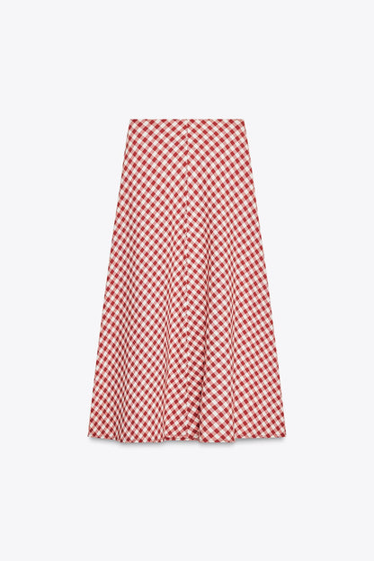 Gingham check midi skirt