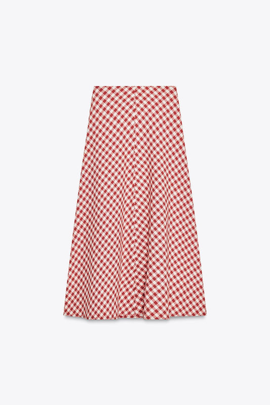 Gingham check midi skirt