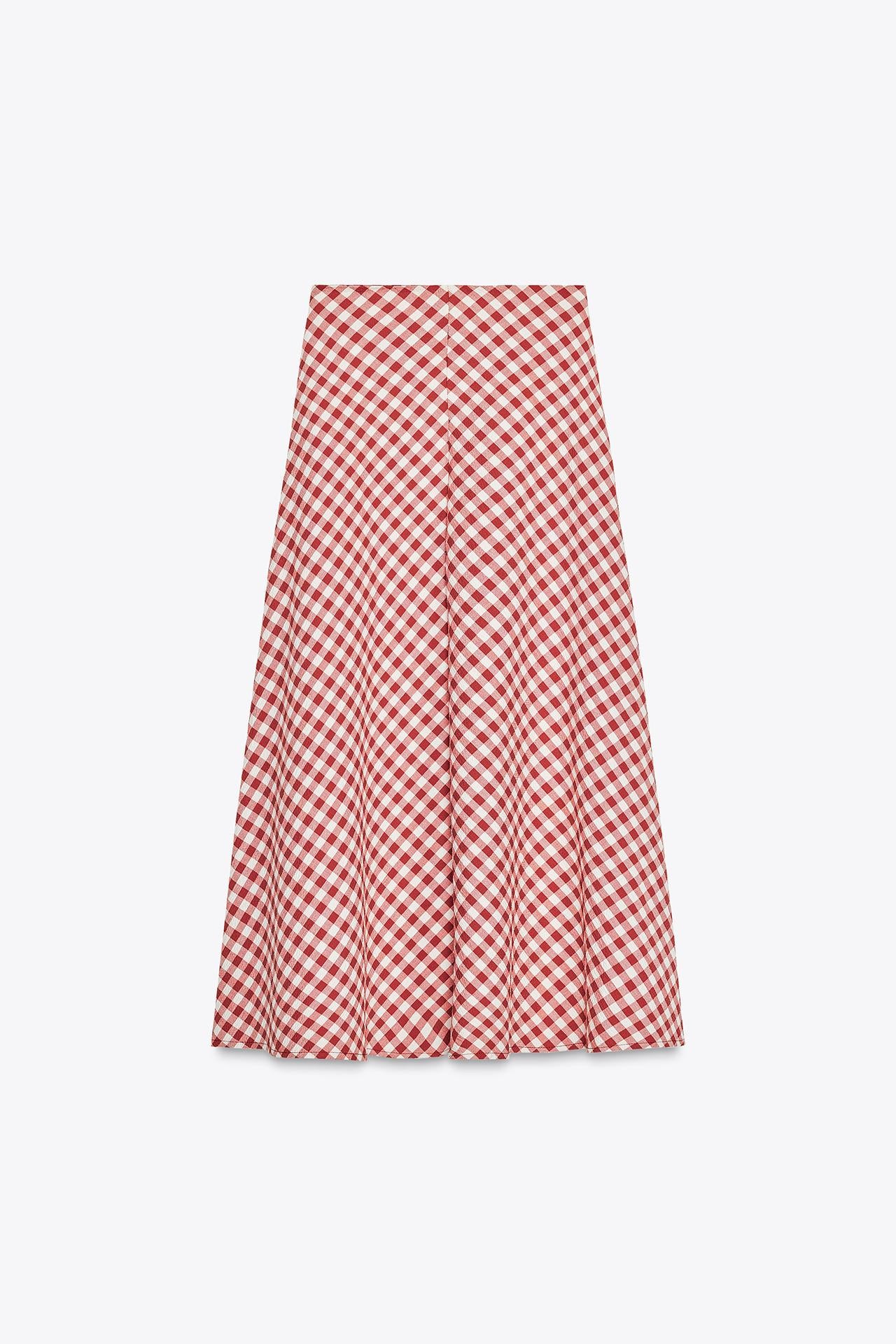 Gingham check midi skirt