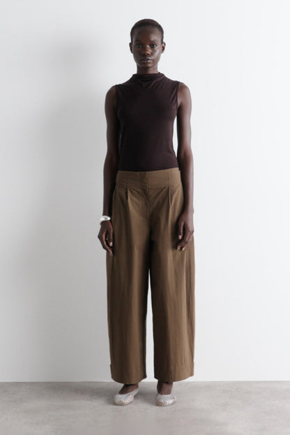 Cotton Barrel-Leg Trousers
