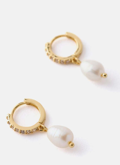 Gold Plated Pearl Hoop Earrings