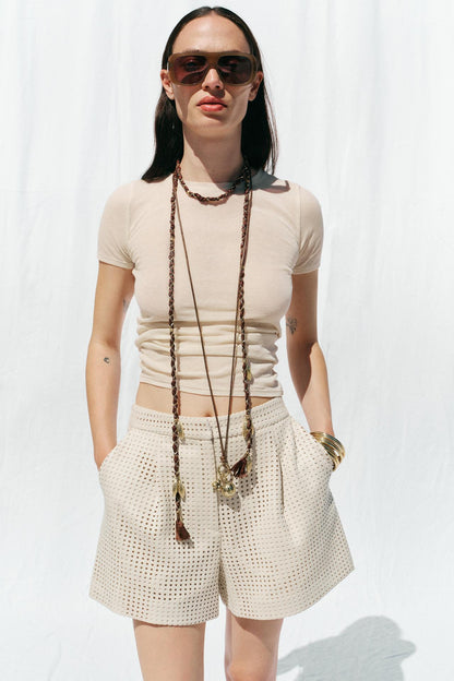 Suede-Effect Die-Cut Bermuda Shorts