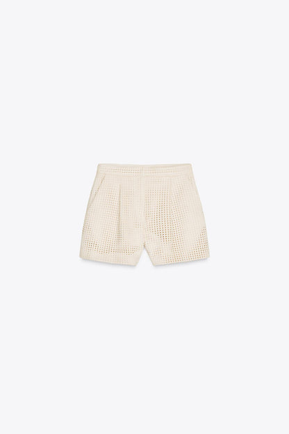 Suede-Effect Die-Cut Bermuda Shorts