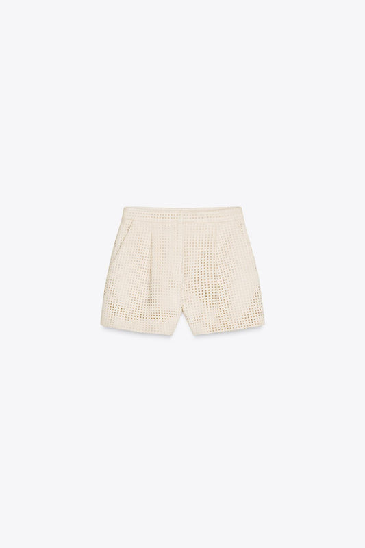 Suede-Effect Die-Cut Bermuda Shorts